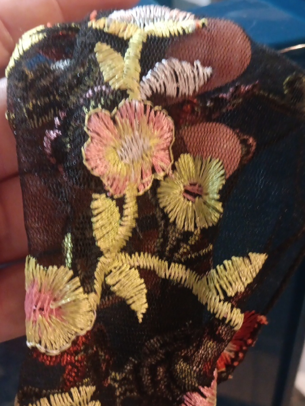 Floral Embroidered Black Lace Hair Scarf